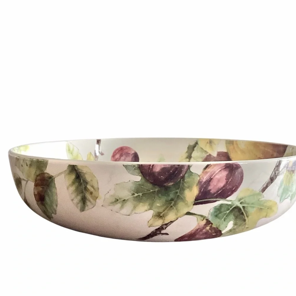 Pier 1 Fruit Motif Large White Serving Bowl Green, Yellow, Red, Purple Accents